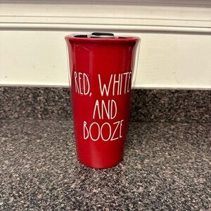 Rae Dunn Patriotic Red White and Booze Travel Ceramic Mug